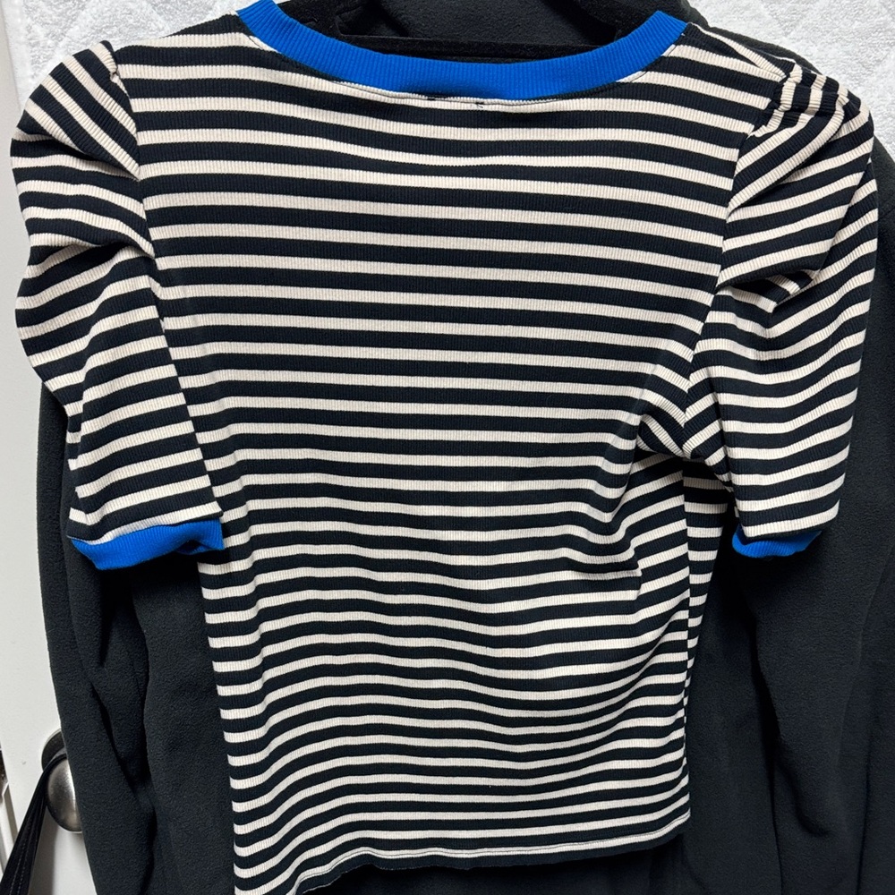 Maeve Black and White Striped Tee with Blue Accents - Picture 4 of 5